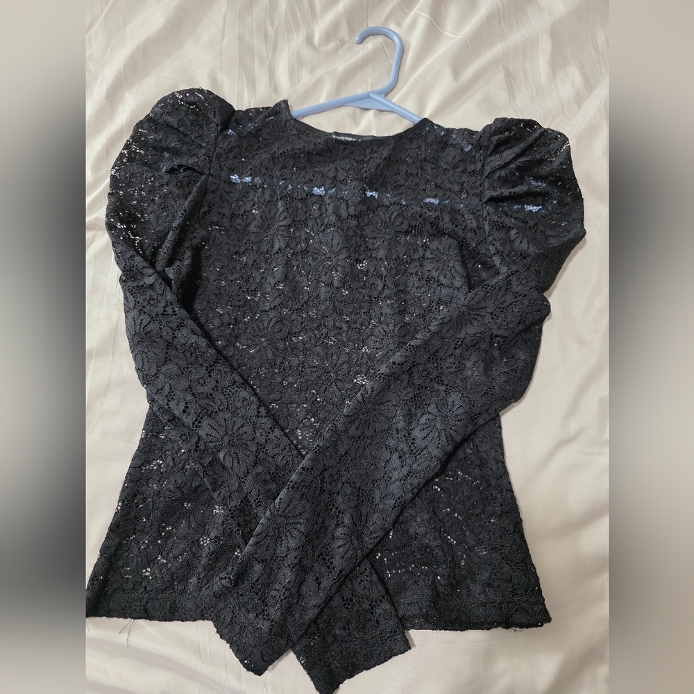 Streetwear Society Black Lace Puff Sleeve Long Sleeve Top